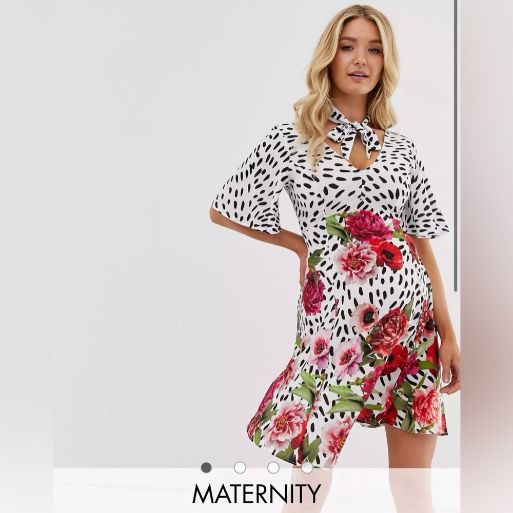 ASOS Blume Maternity Fluted Sleeve Floral Dress